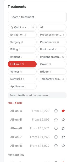 Find All-on-4 to All-on-8 packages Medquote Full arch catalogue listing All-on-4, All-on-5, All-on-6, All-on-7 and All-on-8 with example prices.